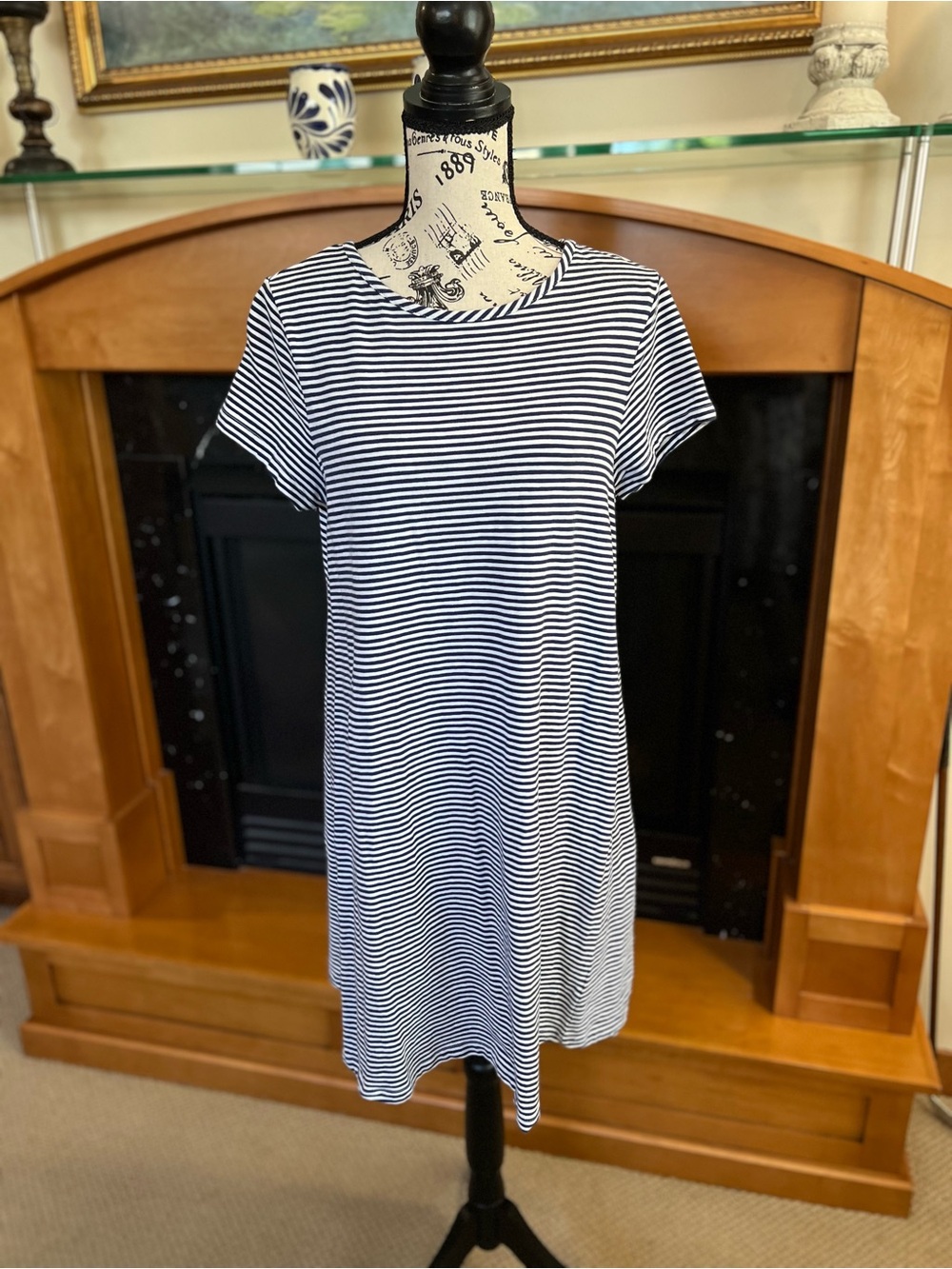 Vineyard Vines Navy and White Striped Short-Sleeve Mini Dress
